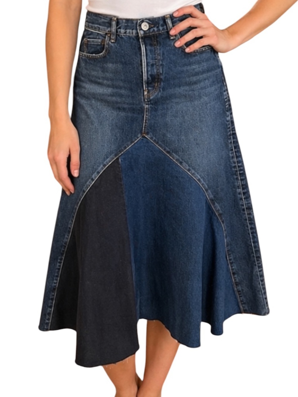 Moussy Selvedge Denim Midi Skirt Women Two-Tone Dark Wash 27 Japan
EE